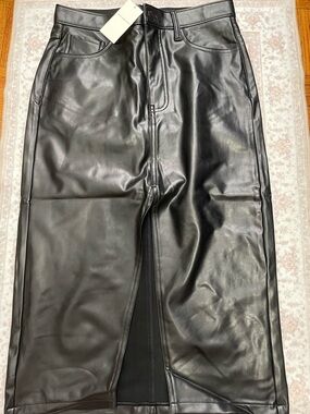 Abercrombie & Fitch Black Faux Leather Midi Skirt